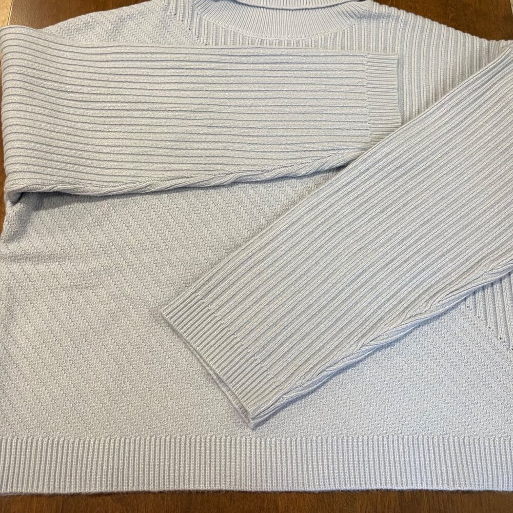 Magaschoni Turtleneck Sweater Women's Size Large Light Blue Ribbed Knit Rayon - Picture 7 of 10